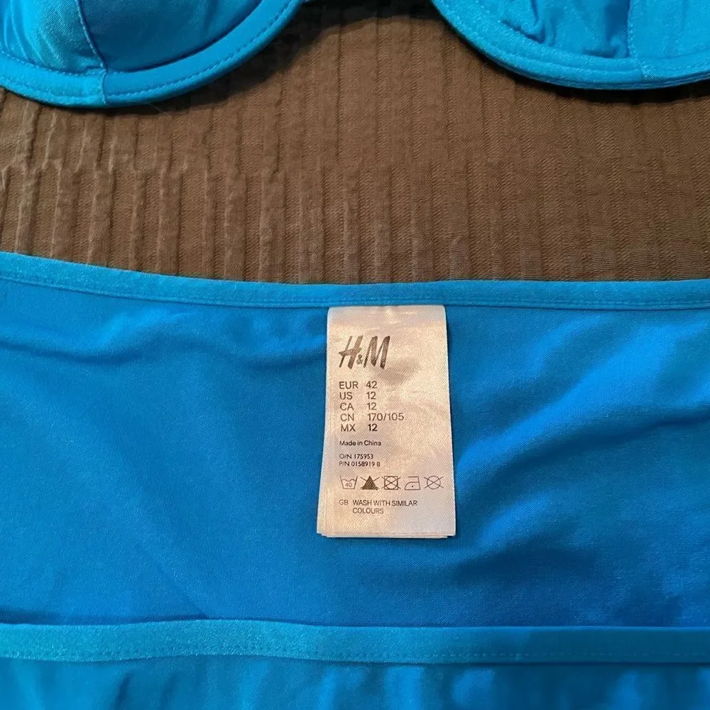 H&M blue convertible halter/bandeau bikini sz 12 bottoms, 36C top